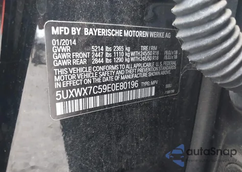 2014 BMW X3 xDrive35I z USA, uszkodzony, nr VIN 5UXWX7C59E0E80196